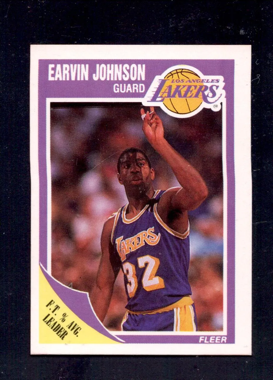 1989-90 Fleer #77 Magic Johnson Los Angeles Lakers Free Throw % Leader Basketball Cards