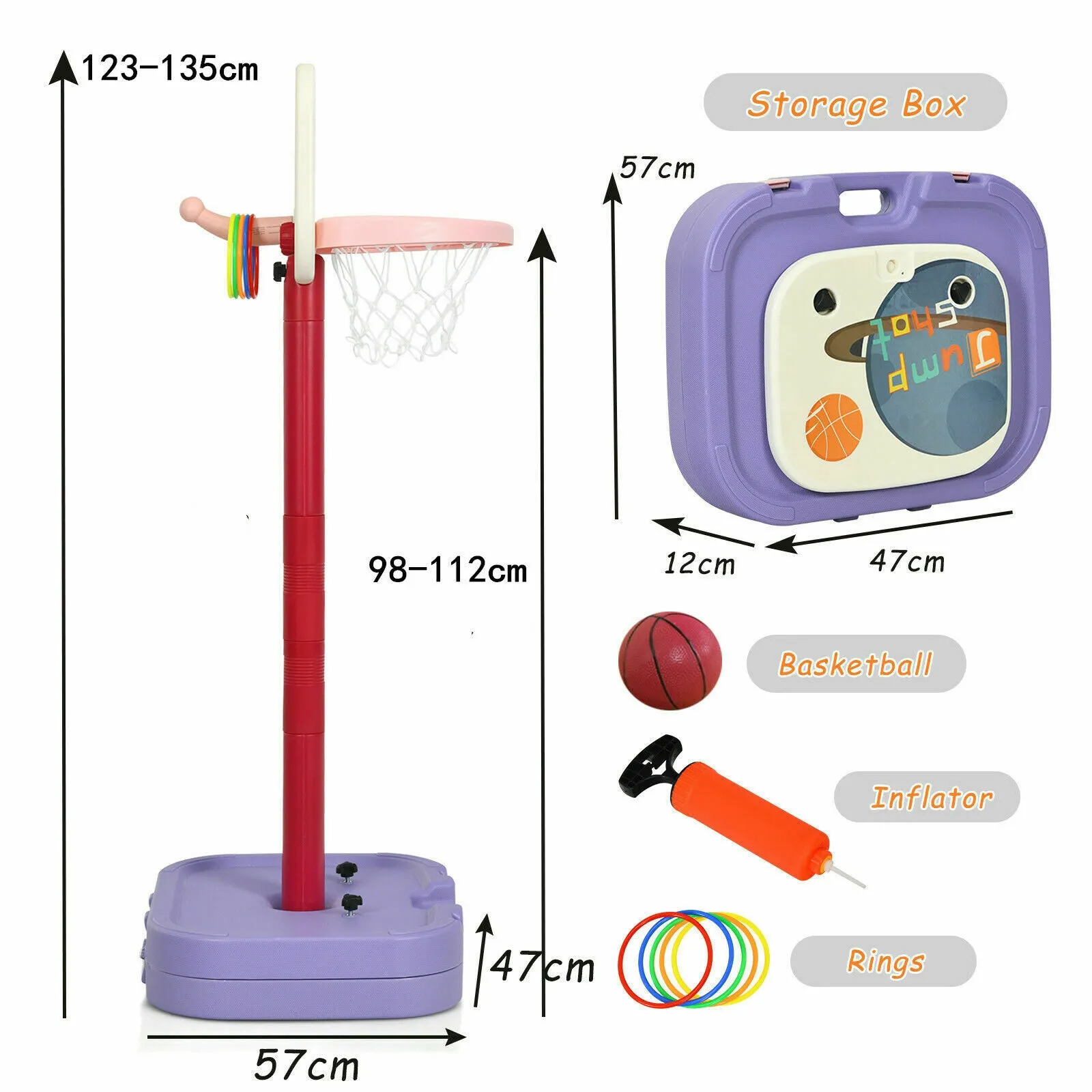 2 in 1 Adjustable Kids Basketball Hoop Set-Purple