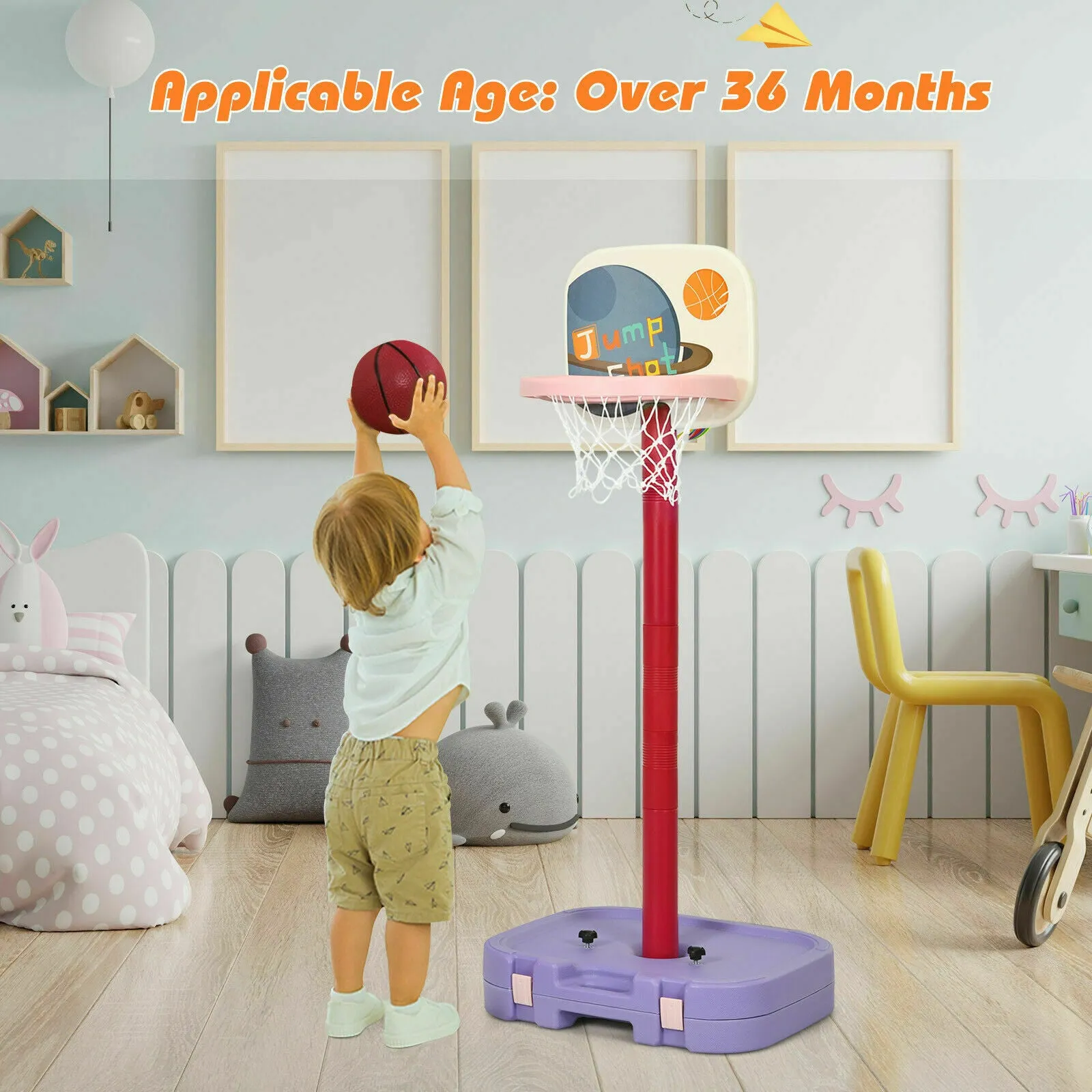 2 in 1 Adjustable Kids Basketball Hoop Set-Purple