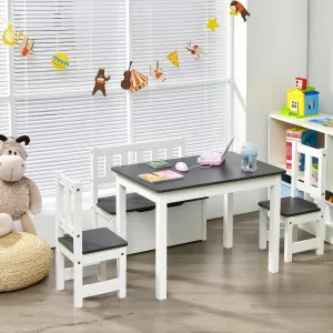 2-In-1 Wooden Toddler Activity Table Set with Toy Storage Bench-Grey