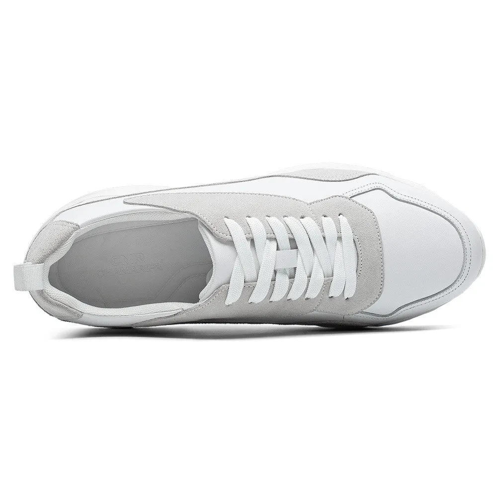 7 CM/2.76 Inches CMR CHAMARIPA Men's Height Increasing Shoes - White Leather Casual Shoes