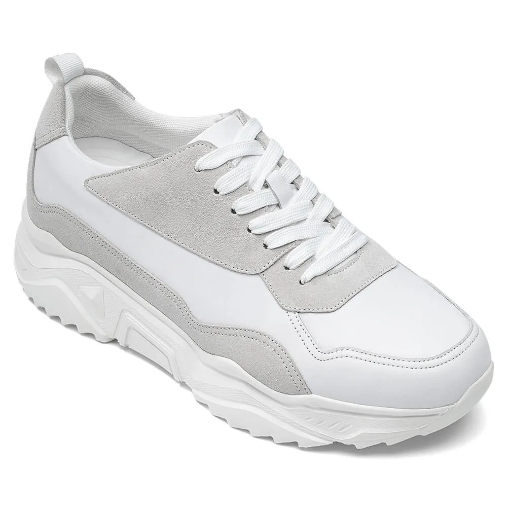 7 CM/2.76 Inches CMR CHAMARIPA Men's Height Increasing Shoes - White Leather Casual Shoes