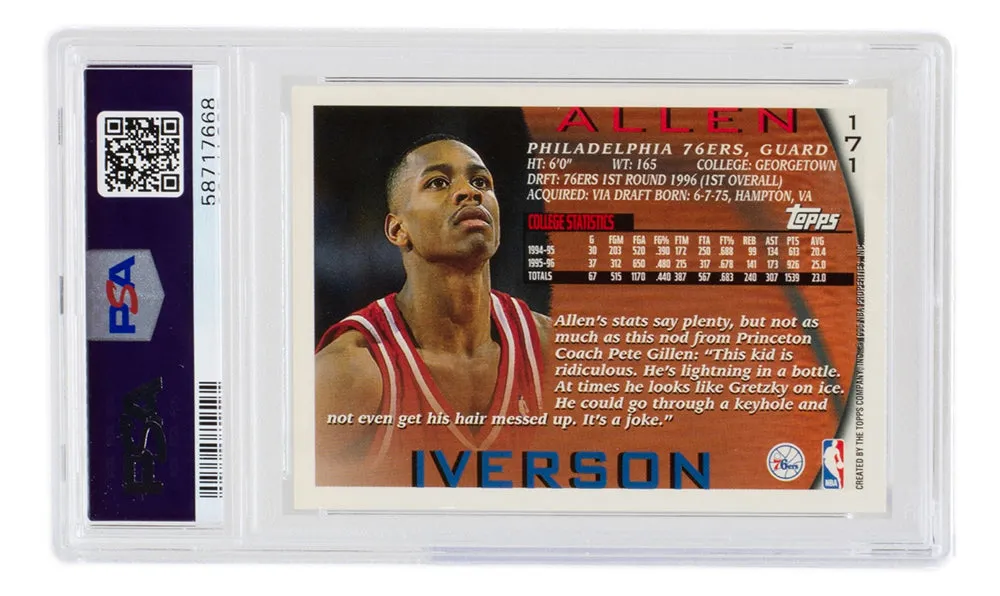 Allen Iverson 1996 Philadelphia 76ers Topps Card #171 PSA NM- MT 8