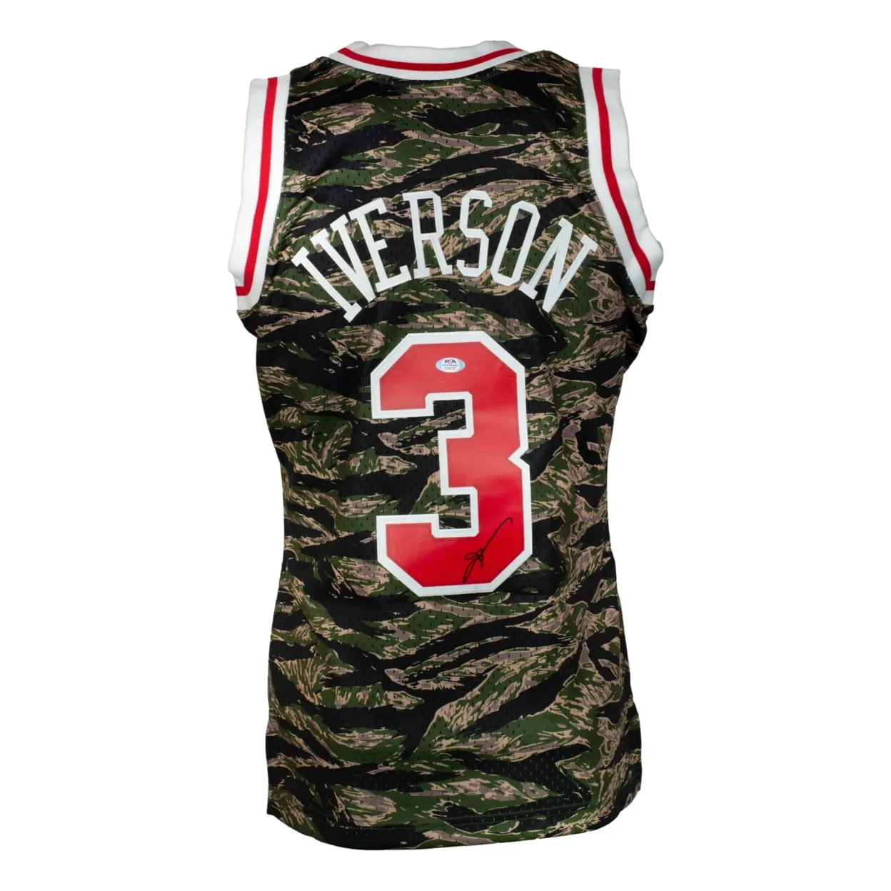 Allen Iverson Signed 76ers 1996-97 Camo Mitchell & Ness Swingman Jersey PSA