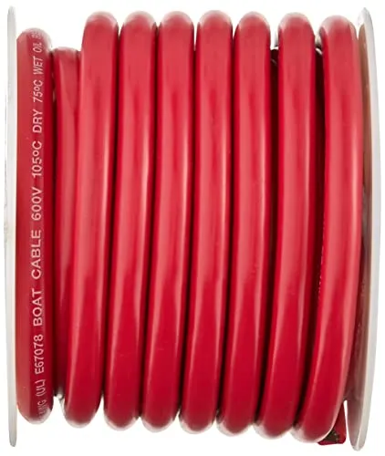 Ancor 112510 Marine Grade Electrical Tinned Copper Battery Cable (6-Gauge, Red, 100-Feet)