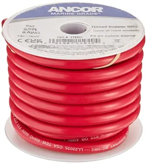 Ancor 112510 Marine Grade Electrical Tinned Copper Battery Cable (6-Gauge, Red, 100-Feet)