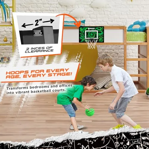 AND1 Over The Door Mini Basketball Hoop: 18x12 Shatterproof Backboard, 2 Mini Basketballs, and Hand Pump Included- Ultimate Indoor Basketball Accessory for Kids and Adults, No Tools Required