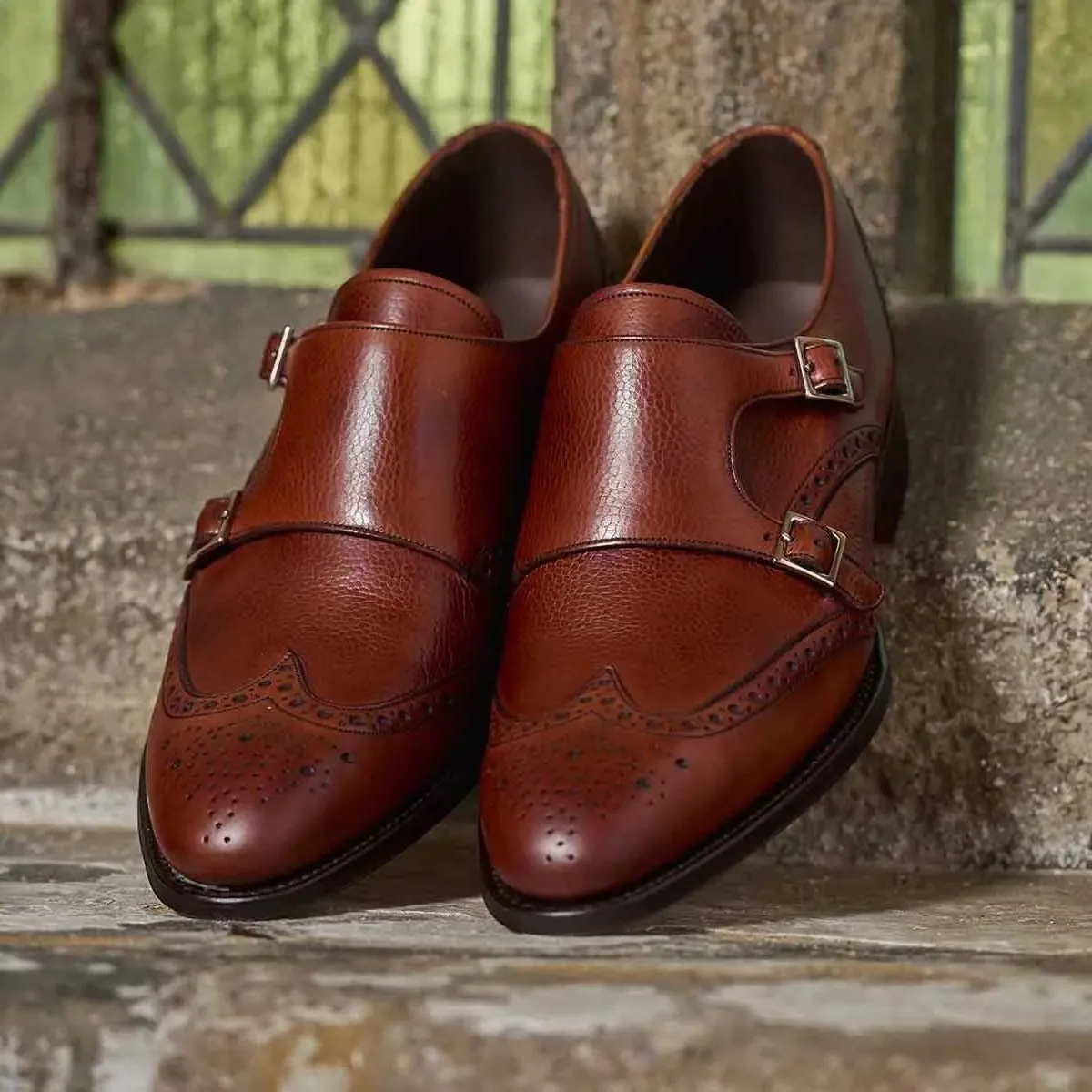 BARKER Fleet Shoes - Mens Double Monk Strap Brogues - Rosewood Calf & Grain