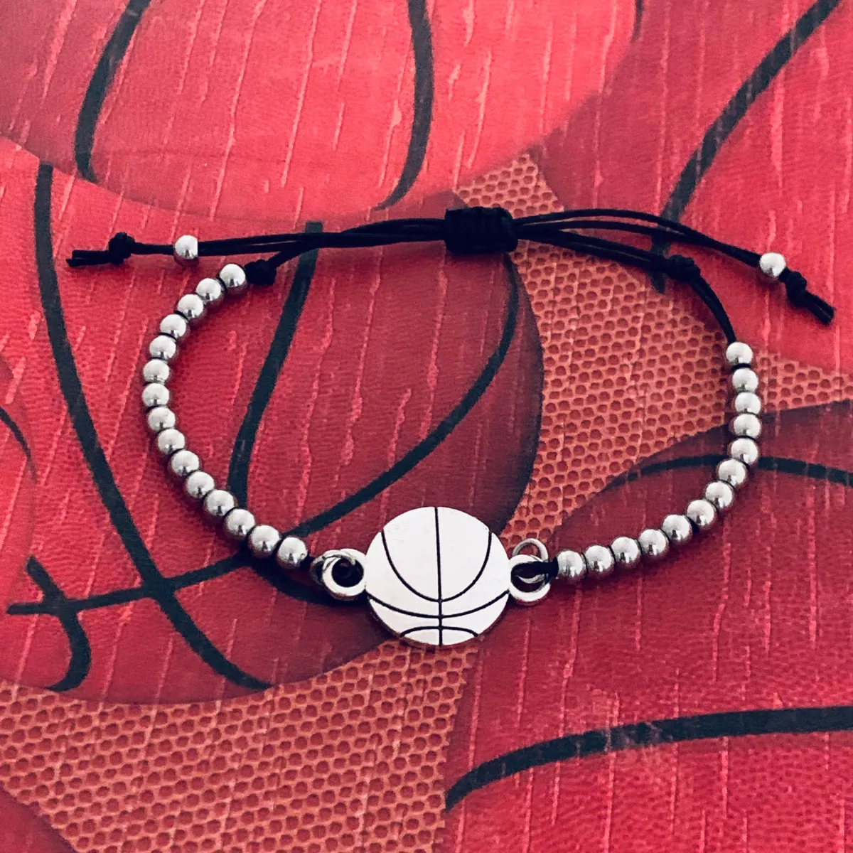 Basketball Adjustable Beaded Bracelet