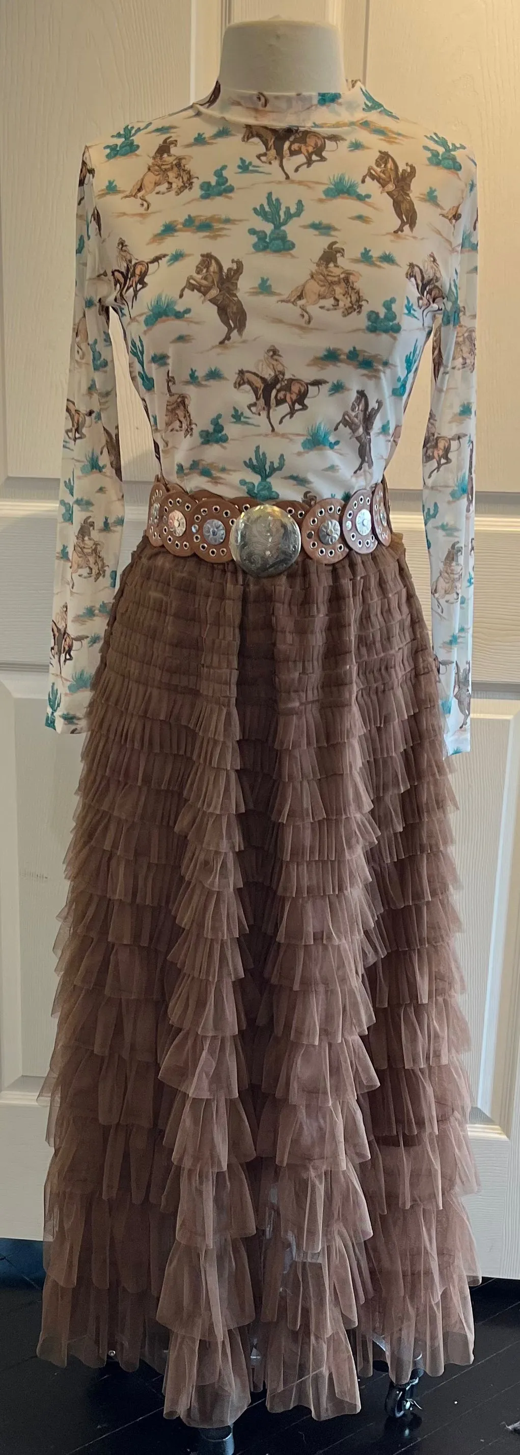 Brown Tiered Ankle Length Tulle Skirt