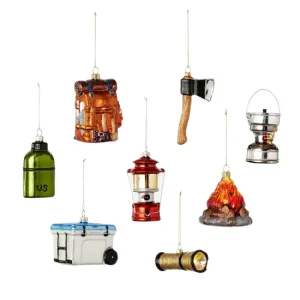 CAMPING ESSENTIALS GLASS ORNAMENT