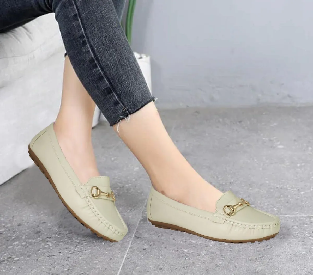 CatBird Women Cream Durable Anti Slip Loafer Shoes 5 UK