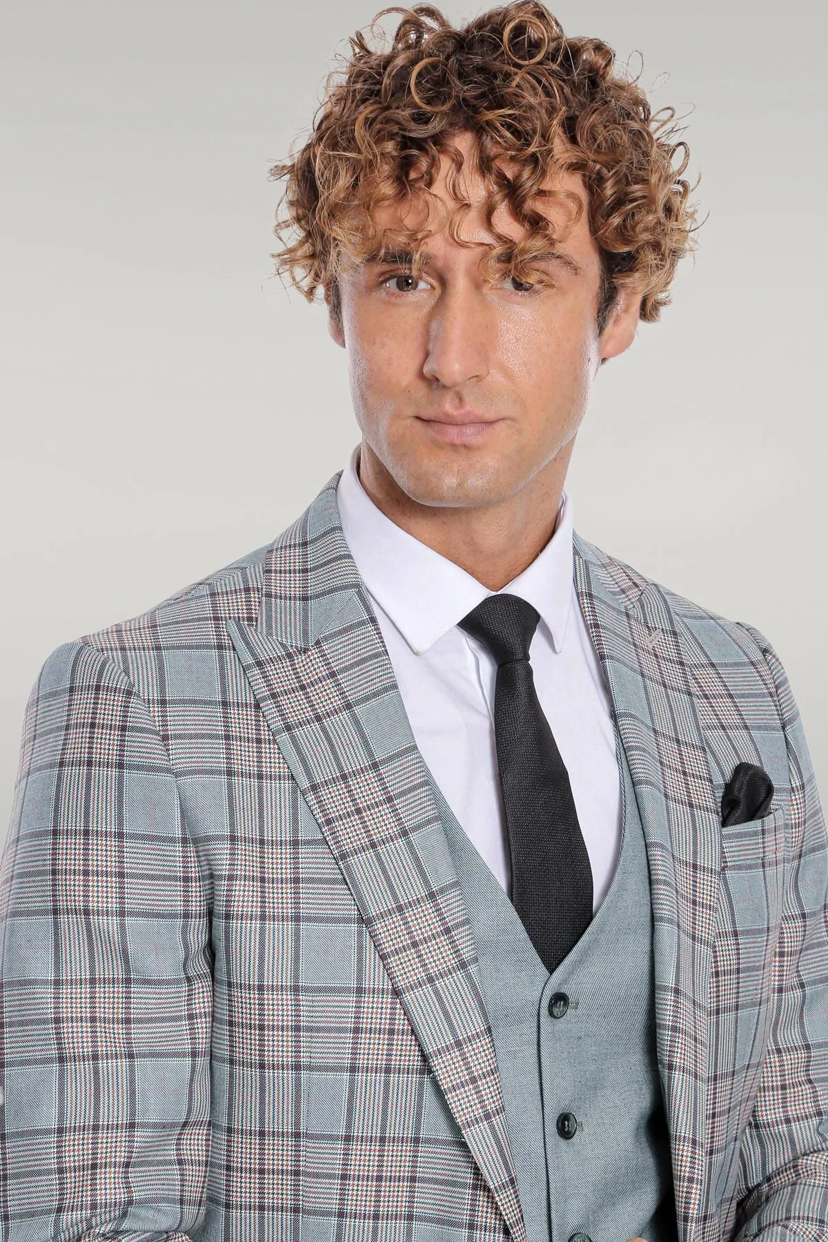 Checked Slim Fit Light Green Men Suit - Wessi