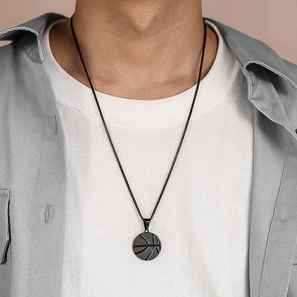 Classy Men Black Basketball Pendant Necklace