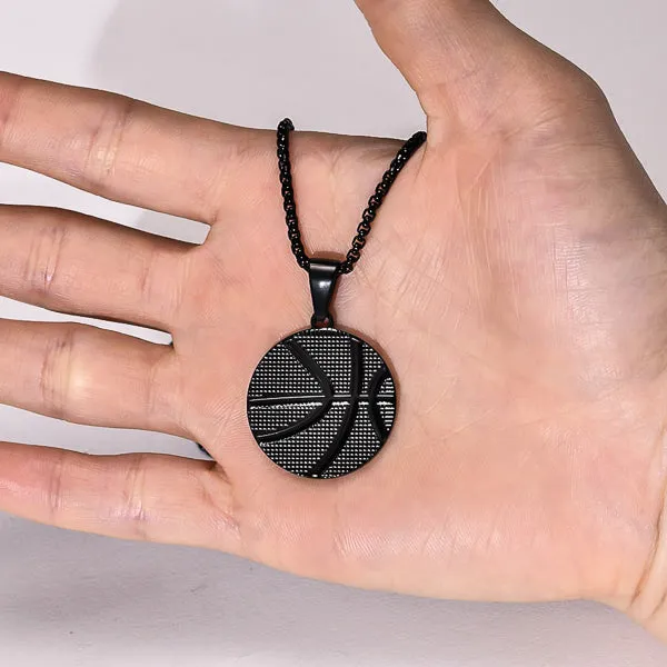 Classy Men Black Basketball Pendant Necklace