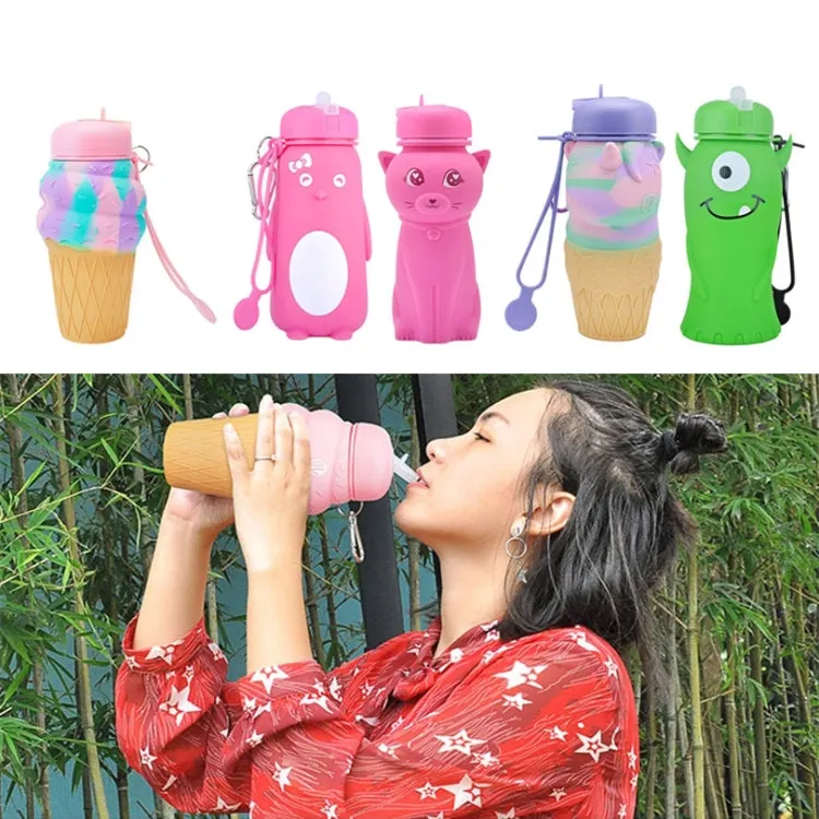 Cute Cartoon Foldable Sports Water Bottle, Color: Penguin (Pink)