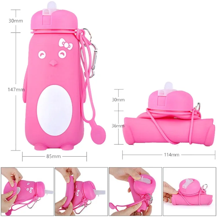 Cute Cartoon Foldable Sports Water Bottle, Color: Penguin (Pink)