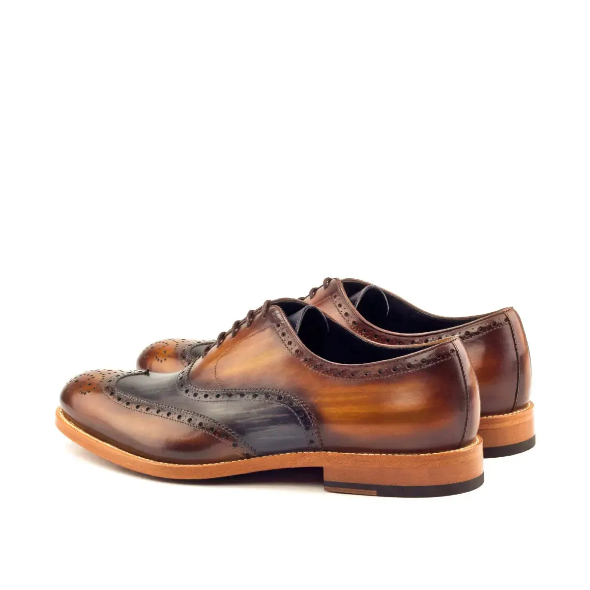 DapperFam Aeron in Cognac / Grey Men's Hand-Painted Patina Full Brogue