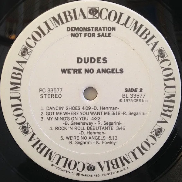 Dudes (3) - We're No Angels (LP, Album, Promo) (NM or M-)