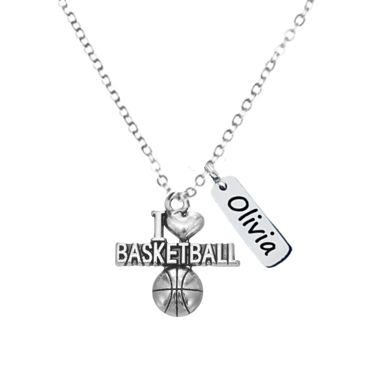 Engraved Basketball Tag Charm Necklace