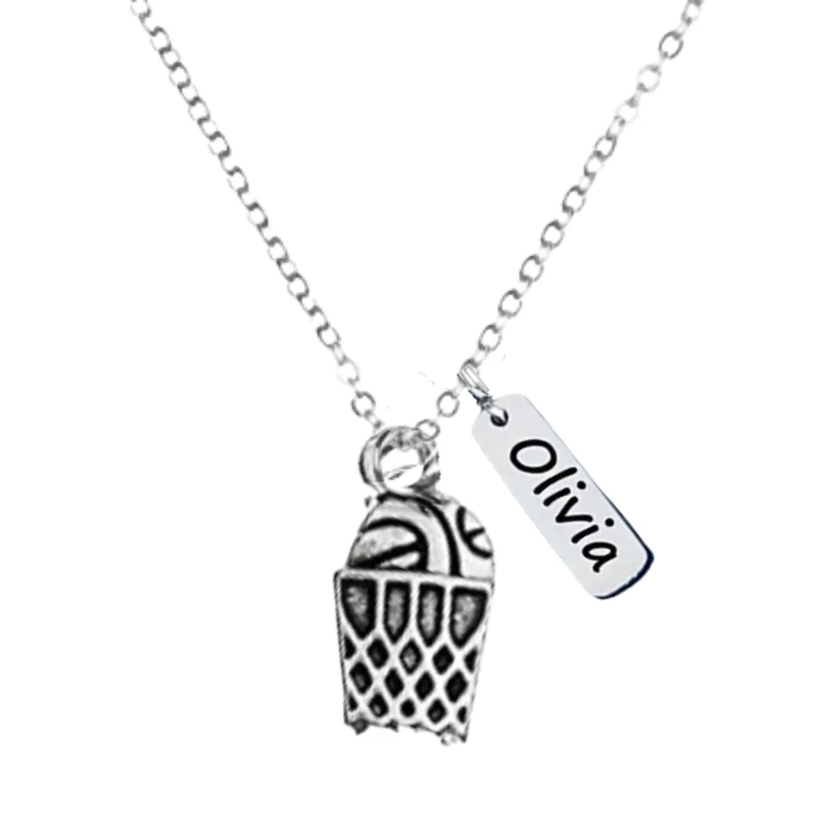 Engraved Basketball Tag Charm Necklace