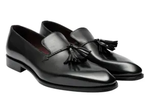 Filangieri - Black Leather Dress Loafer with Tassel Detail on Instep