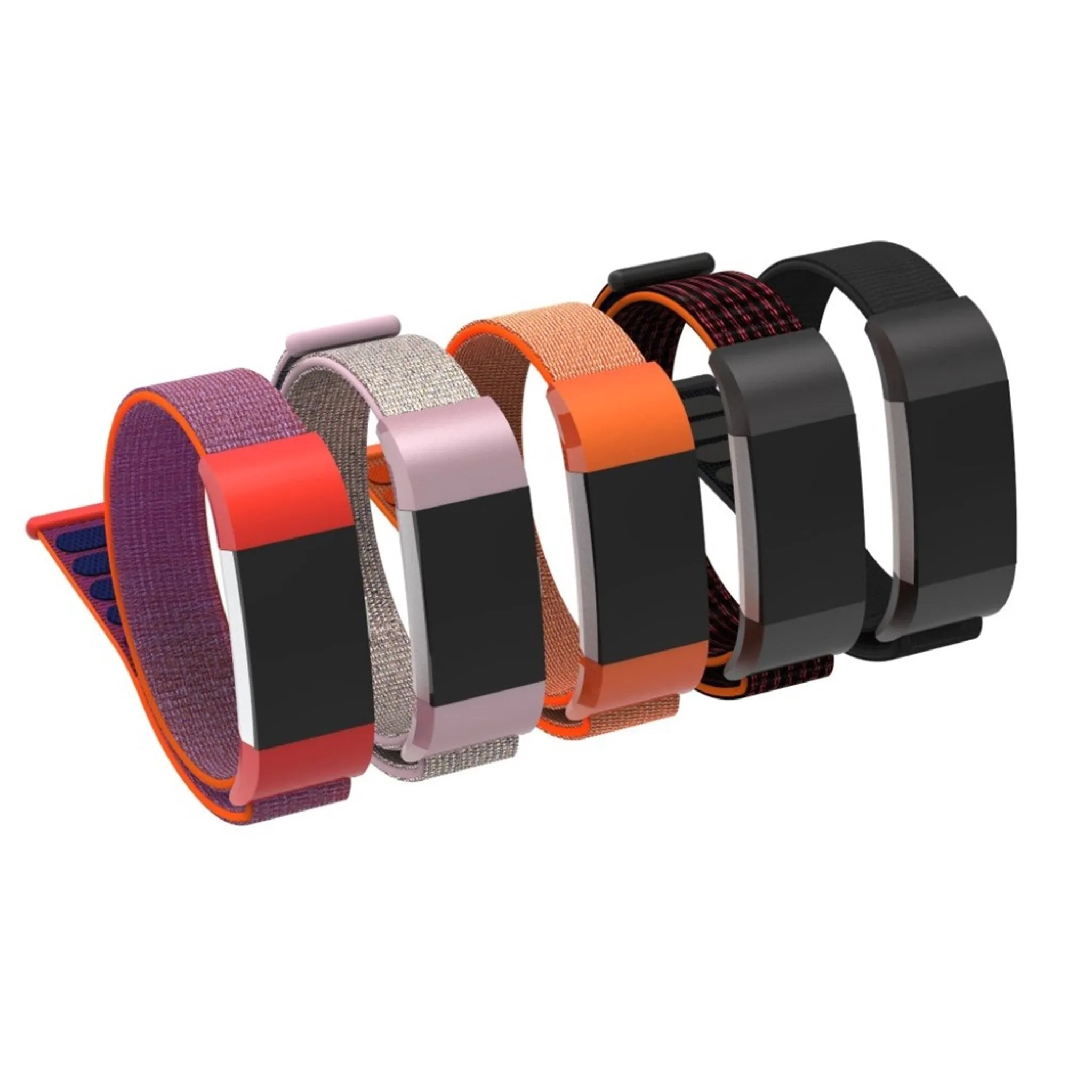 Fitbit Charge 2 velcro closure flexible nylon watch strap replacement - Black