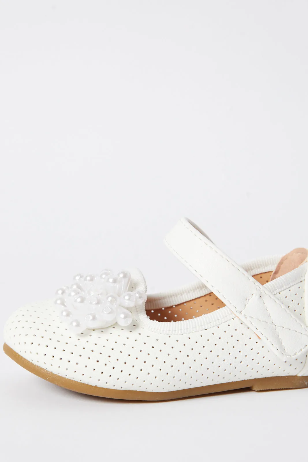 Girl White Pearl Trim Ballerina