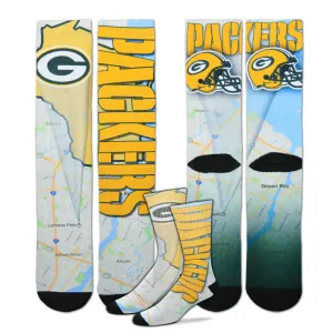 Green Bay Packers Roadmap Sublimated Socks, Large (10-13)