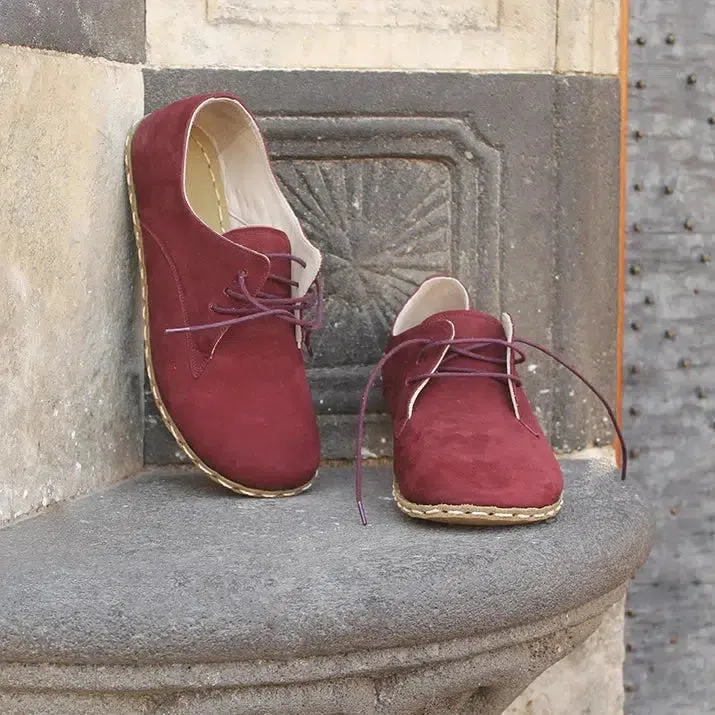 Handmade Barefoot Leather Shoes Nubuck Burgundy for Men