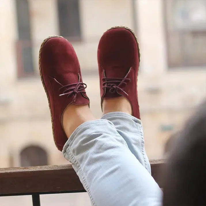 Handmade Barefoot Leather Shoes Nubuck Burgundy for Men