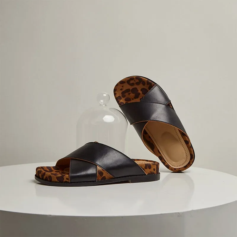 Handmade Leather Summer Slippers in Brown/Black