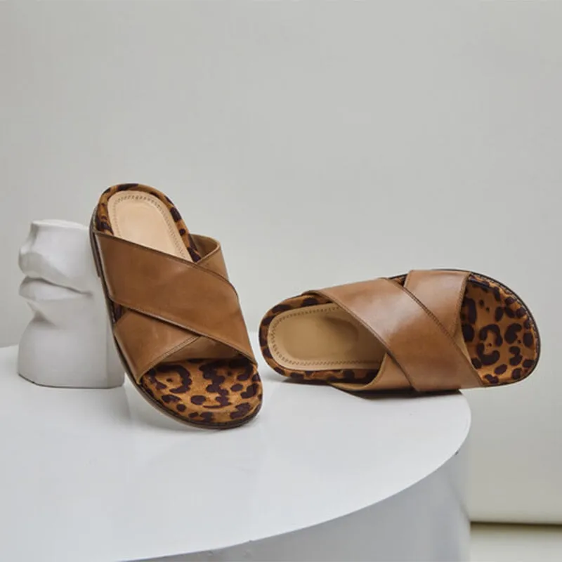 Handmade Leather Summer Slippers in Brown/Black