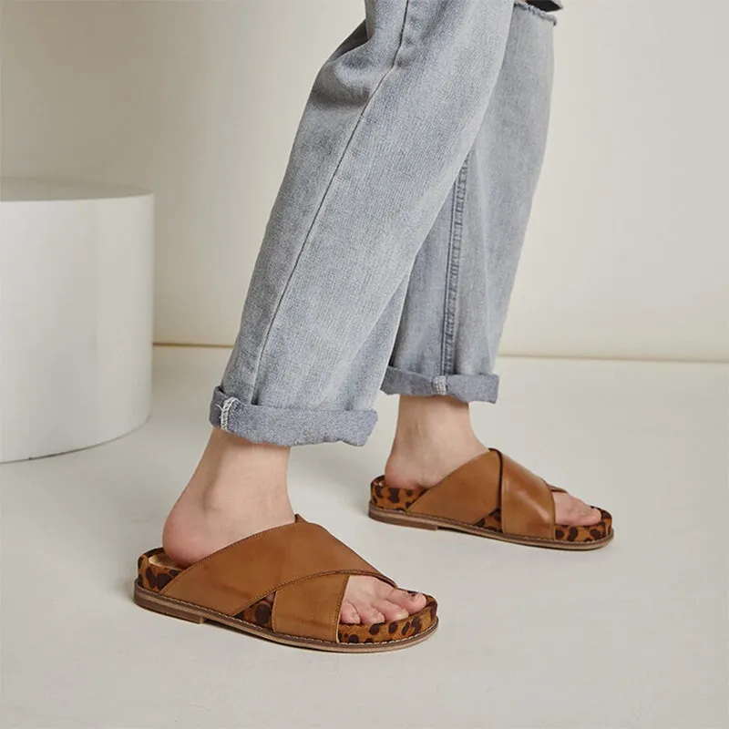 Handmade Leather Summer Slippers in Brown/Black