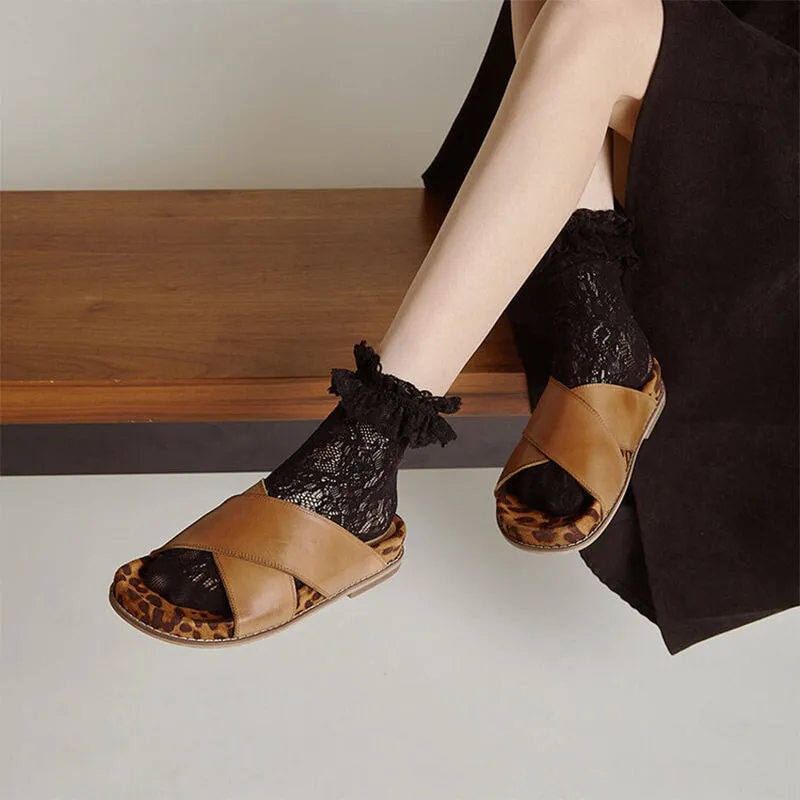 Handmade Leather Summer Slippers in Brown/Black