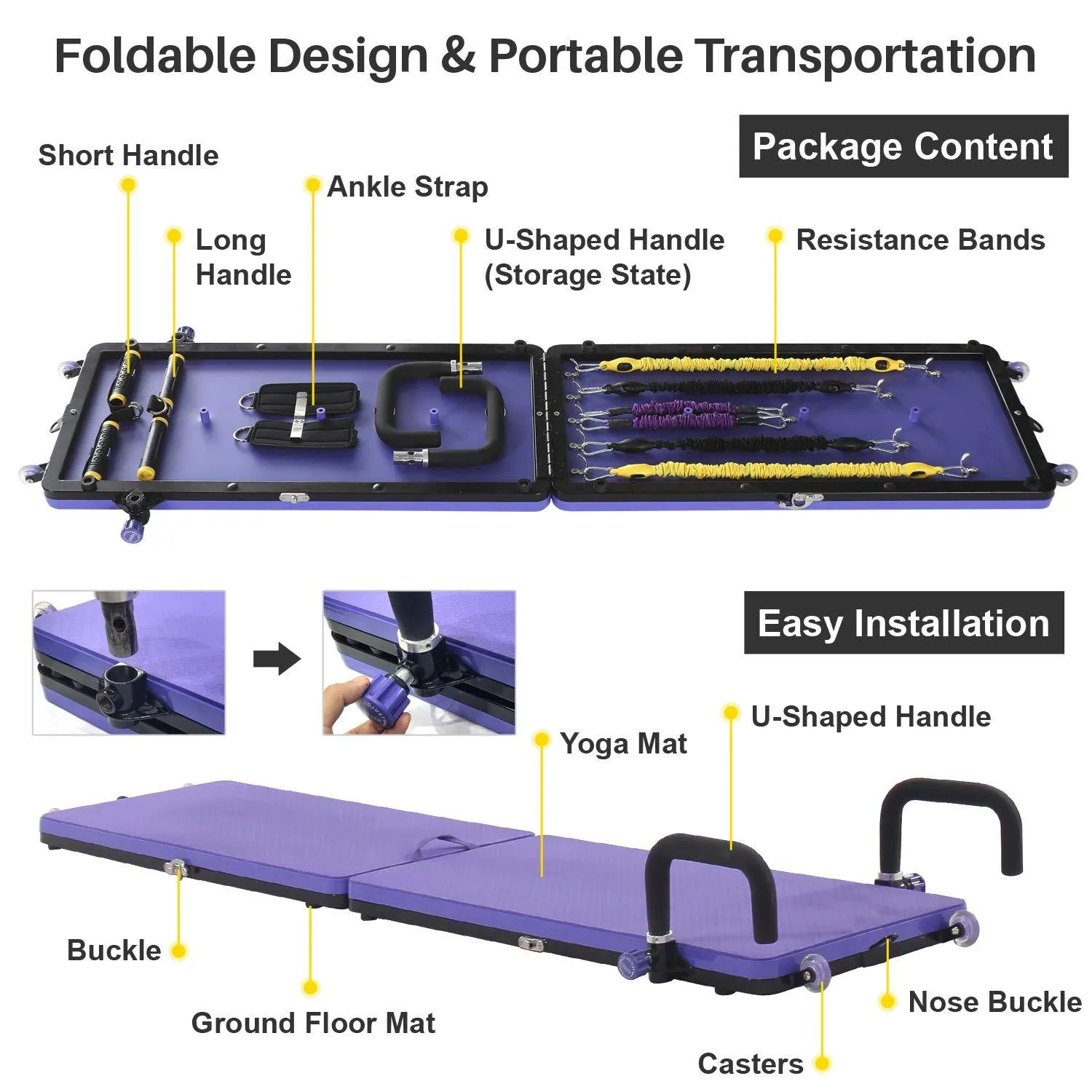 Home Gym Workout Fitness Platform,Portable Full Body Exercise Home Gym Workout Kit with Resistance Bands,Push up Bar,Yoga Mat for Muscle Building Training Workout for Home or Outside. (Deep Purple)