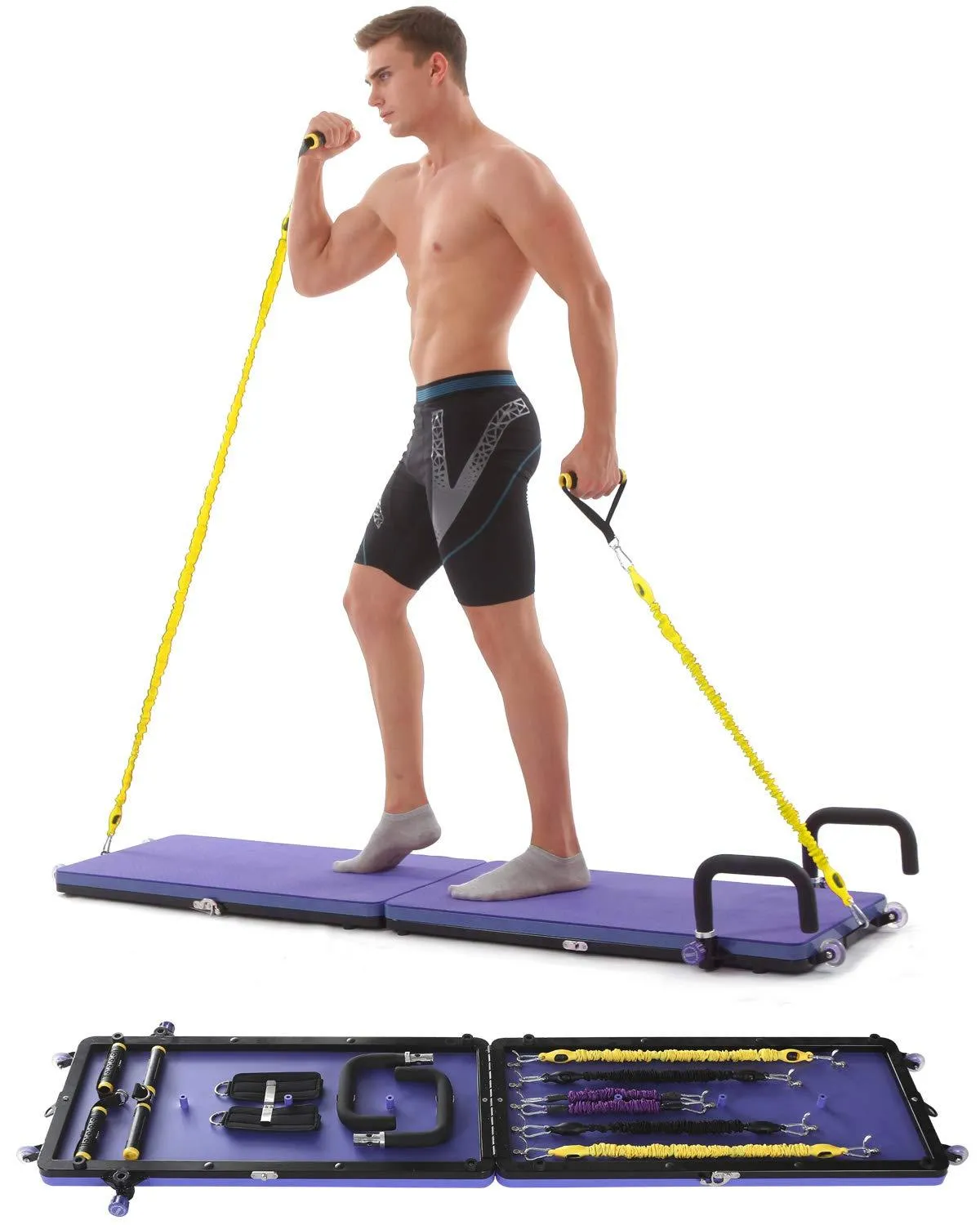 Home Gym Workout Fitness Platform,Portable Full Body Exercise Home Gym Workout Kit with Resistance Bands,Push up Bar,Yoga Mat for Muscle Building Training Workout for Home or Outside. (Deep Purple)