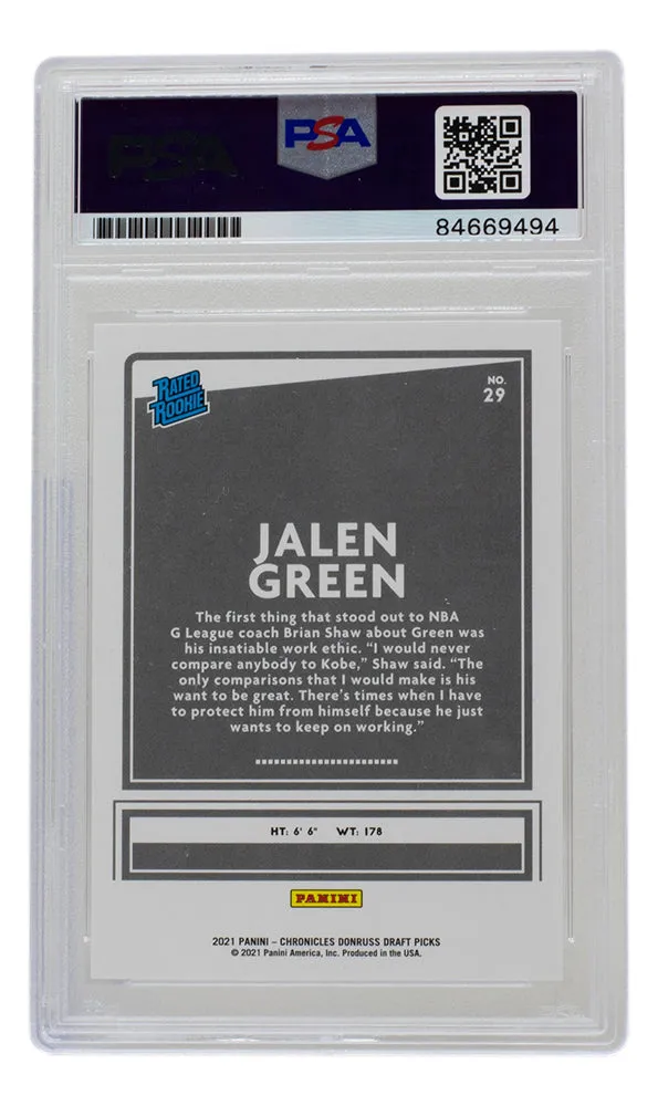 Jalen Green Signed Houston Rockets 2021 Donruss Rated Rookie Card #29 PSA/DNA