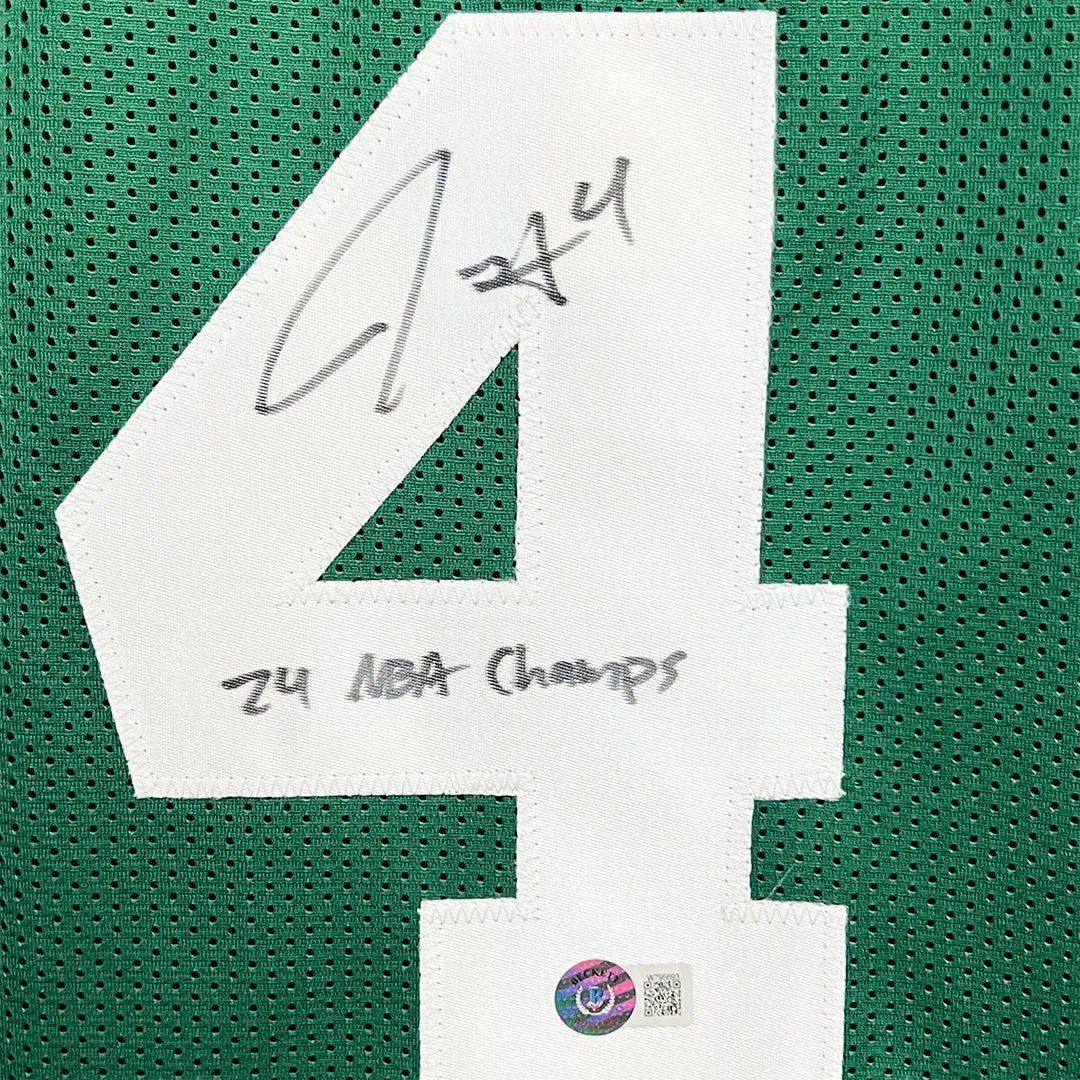 Jrue Holiday Signed 24 NBA Champs Inscription Boston Green Basketball Jersey (Beckett)