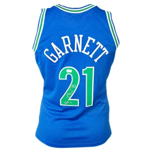 Kevin Garnett Signed HOF 20 Inscription Minnesota Timberwolves Blue Throwback Mitchell & Ness Basketball Jersey (Beckett)