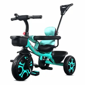 Kidsmate Thunder Plug N Play Kids/Baby Tricycle with Safety Guard Rail and Parental Control | Storage Basket | Fabric Cushion Seat & Bell for 12 Months to 48 Months Boys/Girls (Sea Green)