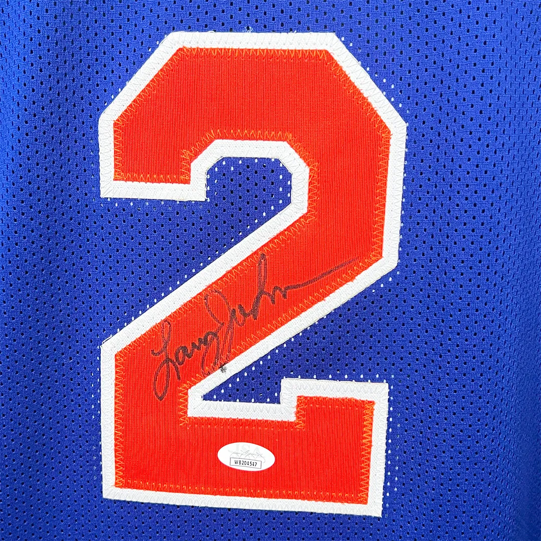 Larry Johnson Signed New York Blue Basketball Jersey (JSA)