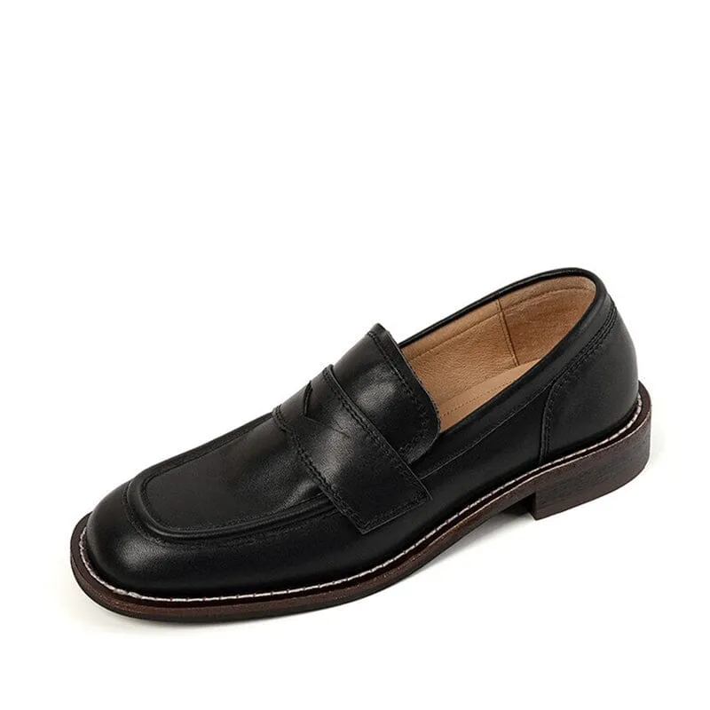 Leather Penny Loafers for Women in Coffee/Black