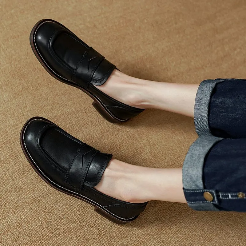 Leather Penny Loafers for Women in Coffee/Black