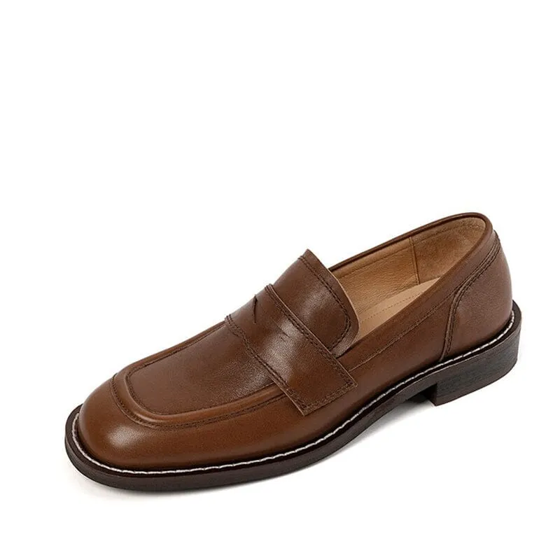 Leather Penny Loafers for Women in Coffee/Black