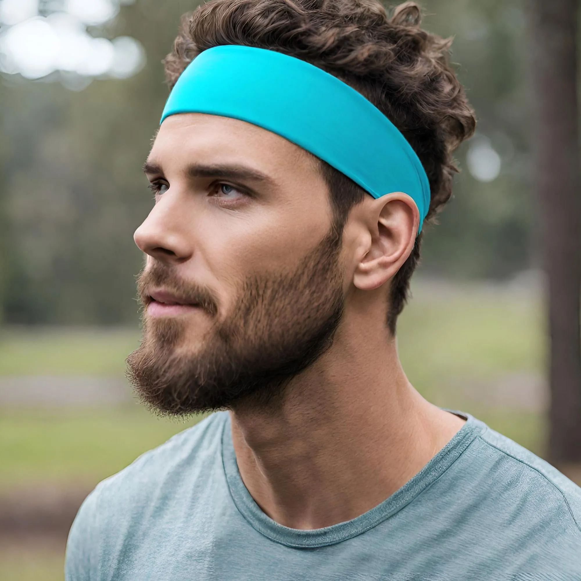 Light Blue Cotton Headbands - 12 Pack