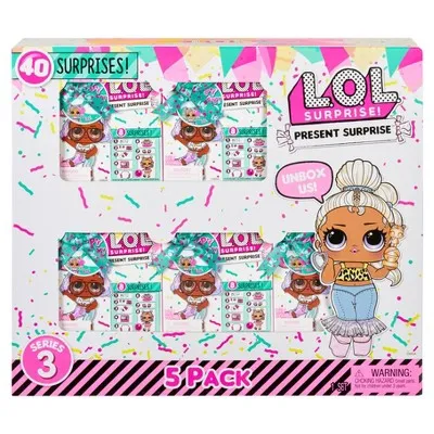 L.O.L. Surprise! Present Surprise Exclusive 5pk with 5 Collectible Dolls, 40 Surprises, Gift Box Packaging