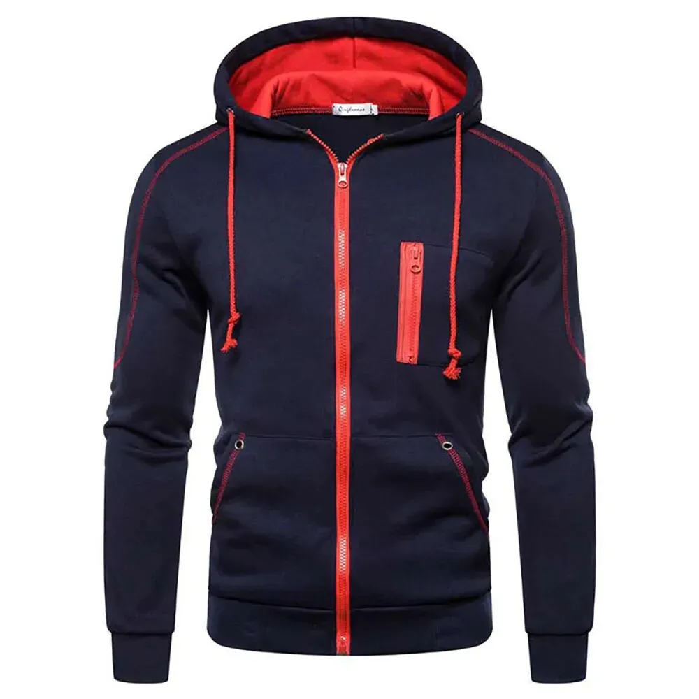 Long Sleeve Zipper Fleece Sports Hoodie for Men Clothing up to 4 XL Plus