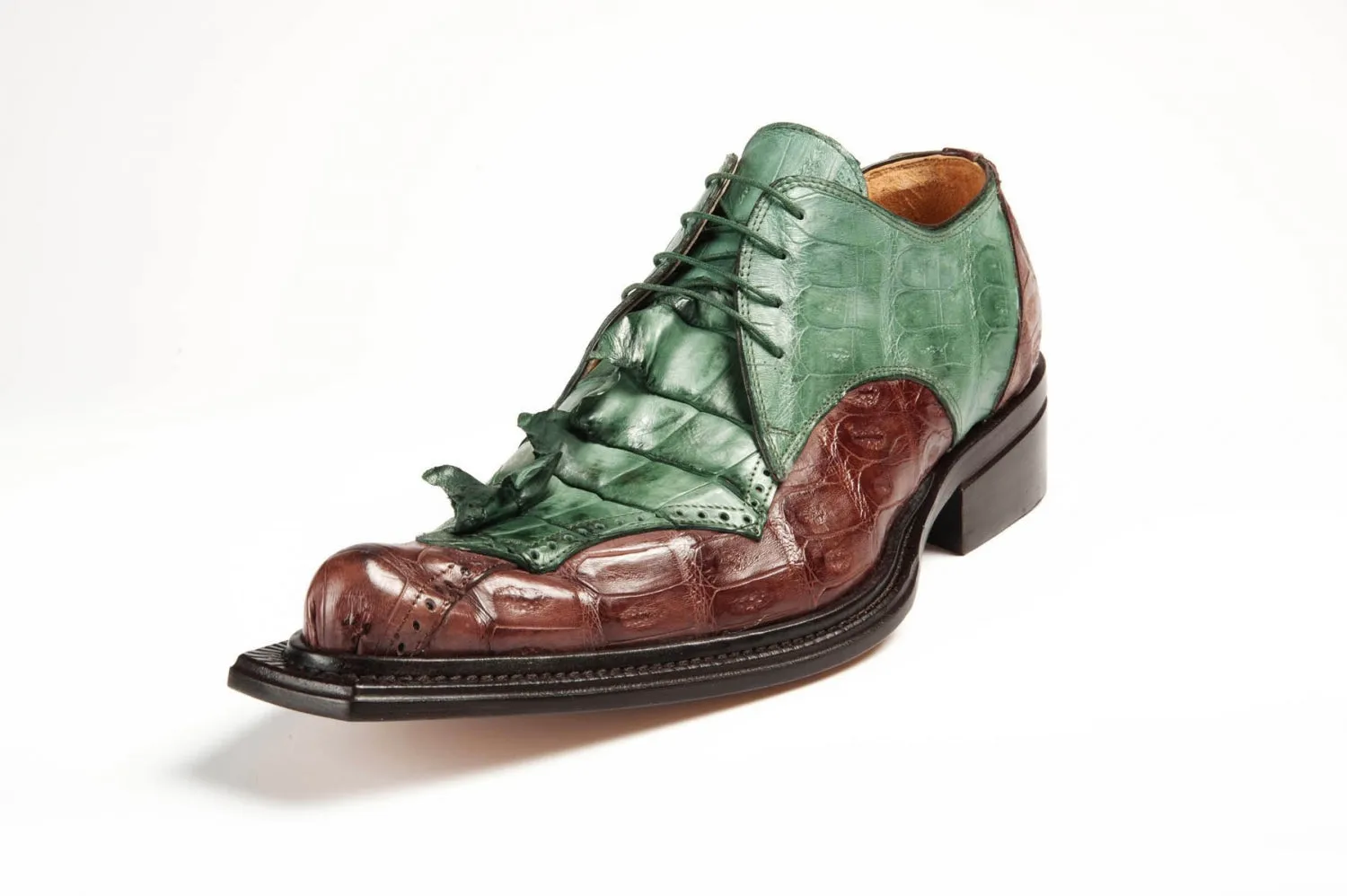 Mauri - 44209 Hunter Green Hornback Tail & Brown Baby Croc Dress Shoe