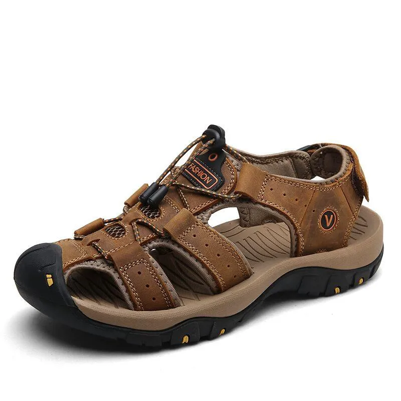 Men Genuine Leather Summer Sandals Fashion Slippers